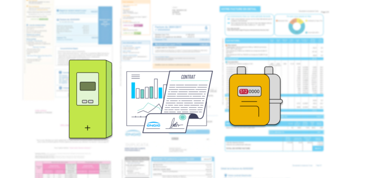 Représentation graphique des contrats de compteurs d'électricité et de gaz et de leurs accords respectifs.