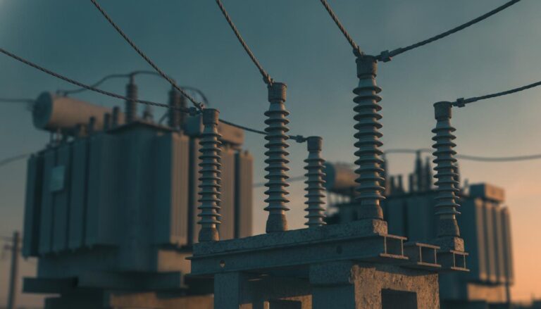 Poste de transformation électrique au crépuscule, illustrant l'article sur les prix d'électricité négatifs et le besoin de flexibilité du réseau.
